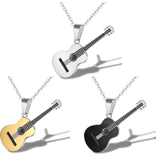 No Fade Guitar Shape Stainless Steel Men Or Women Necklaces Jewelry Hiphop Rock Music Element Chains Necklace Pendant