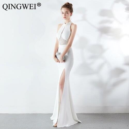 2019 new bride fashion fishtail hanging neck wedding banquet evening dress skirt long dress party dress ladies "women dresses