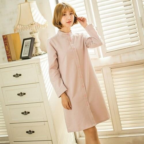 Spring 2021 New Cardigan Skirt Cotton Princess Loose Cute Long-sleeved Pajamas Dress Round Neck Knee-Length Vintage Nightgowns