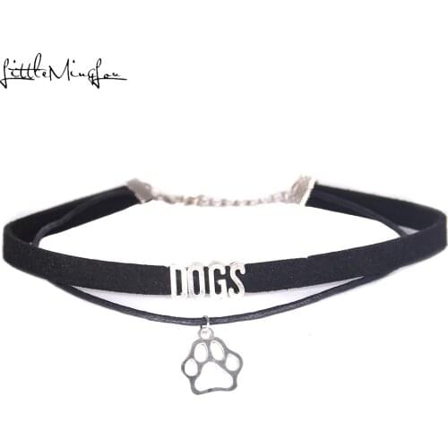 Little Minglou fashion DOGS Choker Necklace dog paw Charm Pendant Velvet handmade Collar Jewelry choker for women Collares Mujer