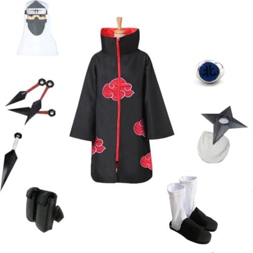 Brdwn NARUTO Unisex Akatsuki Kakuzu Ninja Cosplay costume (red cloud cloak+headband/mask+shoes+ring+kunai+bag+shuriken)