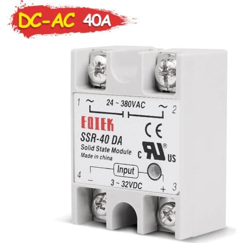 Industrial 40A DC-AC Singh Phase SSR Solid State Relay SSR-40DA Input 3-32V DC to AC Output 24-380V 40DA