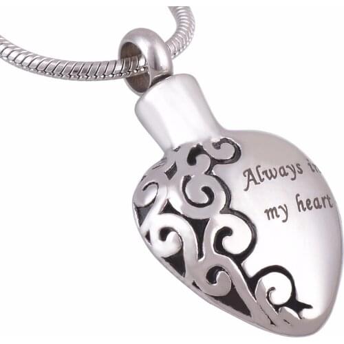 Heart Personalized Cremation Neckalce Always In My Heart Ashes Urn Locket Pendant Stainless Steel Name Engraved
