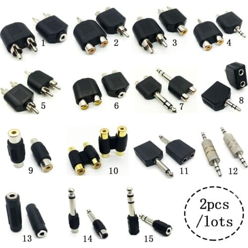 3.5mm plug to 2 RCA jack male to female to AV Audio Connector 2 in 1 Stereo 6.5 RCA for Microphone Headset Dual Headphone Adapte