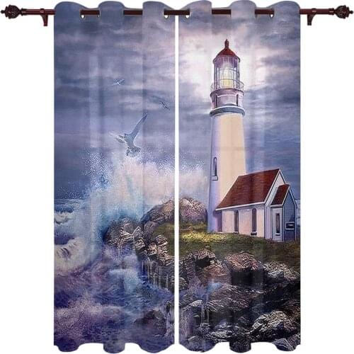 Outdoor Curtains Coast Lighthouse Waves Living Room Kitchen Curtain Drape For Patio Garden Gazebo Yard Valance Cutains