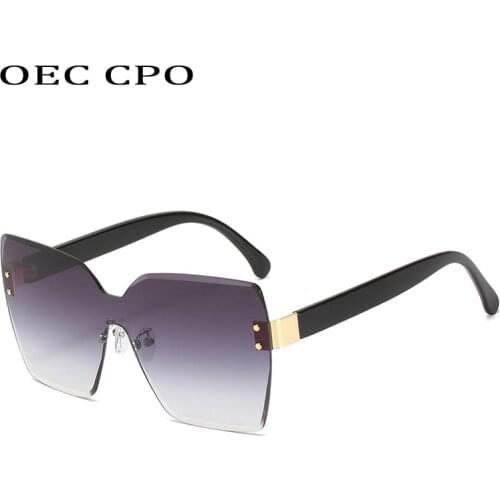 OEC CPO Vintage One Piece Sunglasses Women Oversized Rimless Sun Glasses Men Retro Eyeglasses Female Oculos De Sol UV400 O965