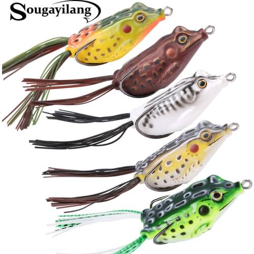 Sougayilang 5pcs/lot Frog Lure With Box 4 Colors Soft Fishing Lure Plastic Topwater Simulation Snakehead Frog Artificial Baits