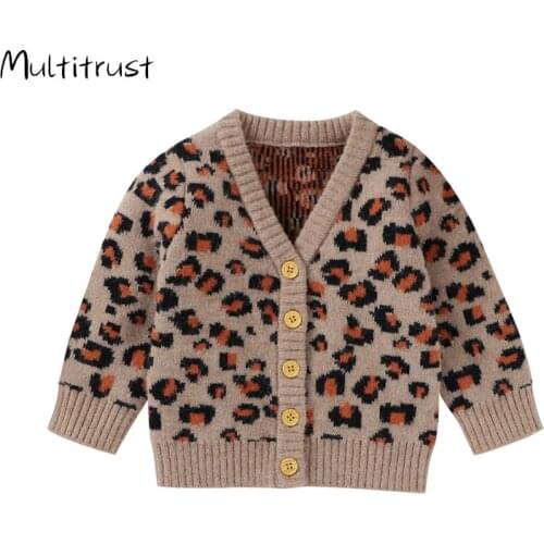 Toddler Kids Baby Boy Girls Knitted Cotton Leopard Coat Winter Autumn Jackets Clothes Girls Tops Cardigan Sweater Tops Outerwear