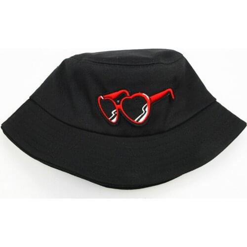 2021 Punk Wind Glasses Embroidery Cotton Bucket Hat Fisherman Hat Outdoor Travel Hat Sun Cap Hats for Men and Women 205