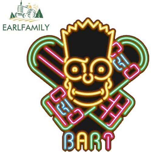 EARLFAMILY 13cm x 11.8cm for Bart Neon Color Skull Motorcycle Car Sticker Vinyl Car Wrap Cartoon Decal for Air ConditionerTrunk
