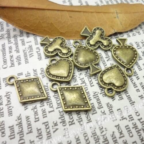 Mix 80 pcs Vintage Charms playing card Pendant Antique bronze Fit Bracelets Necklace DIY Metal Jewelry Making