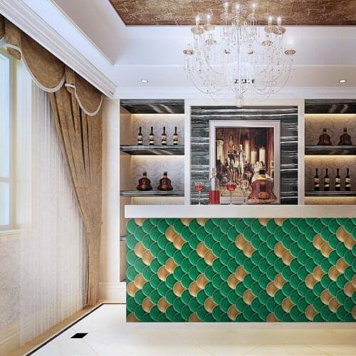 Fish scale sector Tile stickers Kitchen toilet waterproof DIY wallpaper self-adhesive PVC Bar counter hotel floor stickers 20pcs