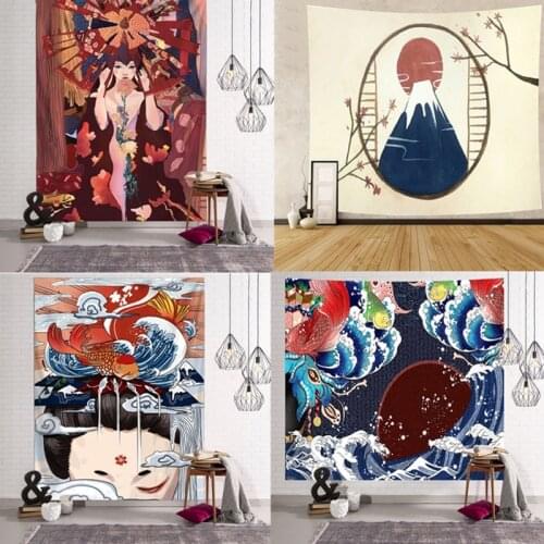 Japanese Kanagawa Waves Printed Hanging Tapestry Whale Arowana Deer Snake Totem Wall Hanging Tapestries Boho Bedspread Blankets