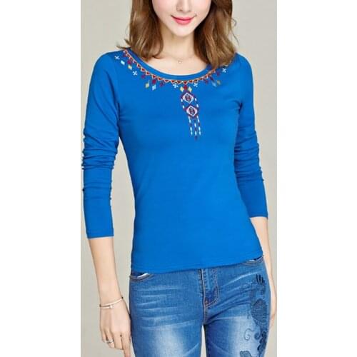 Gothic Vintage Embroidery Plus size TShirt Women Long sleeve 100% Cotton Bottoming shirt Simple Autumn Tops