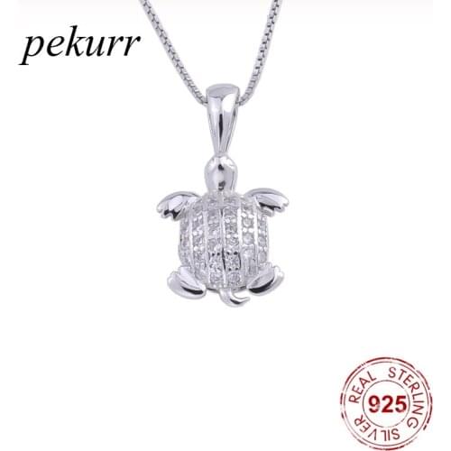 Pekurr 925 Sterling Silver CZ Turtle Tortoise Female Pendants Animal Necklaces For Women Ocean Style Fashion Jewelry Gift
