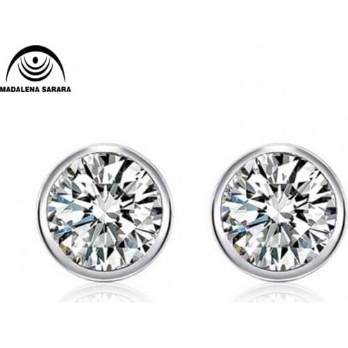MADALENA SARARA AAA Zircon Sterling Silver Stud Earrings Round Simple Style