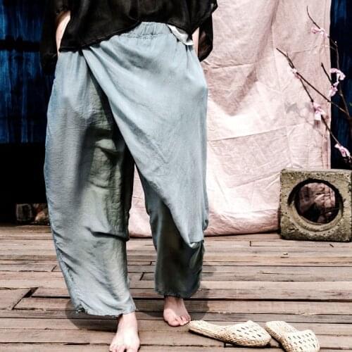 Women Loose Elastic Waist Pants Ladies Summer Vintage Harem Trousers Female Solid Color Pants 2021