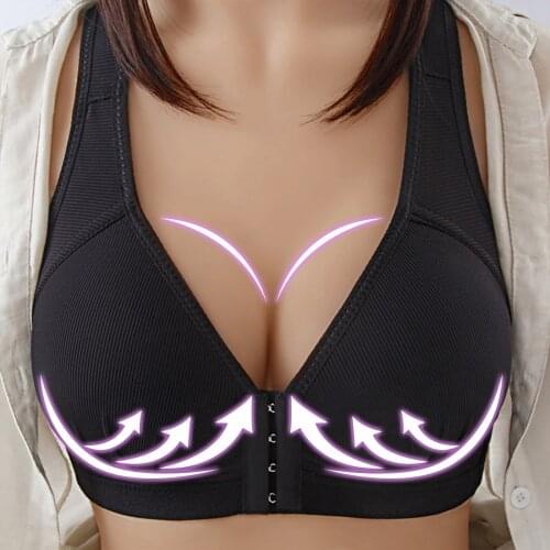 2021 New Fashion Plus Size Sexy Push Up Bra Front Closure Solid Color Brassiere Wireless Bralette Breast Seamless Bras for Women
