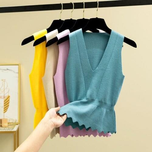 Women Fashion Solid Color Knitted Vests Female Slim Sexy Sleeveless Tank Tops Ladies Ruched Acrylic Sweater Pullover Vests Z81