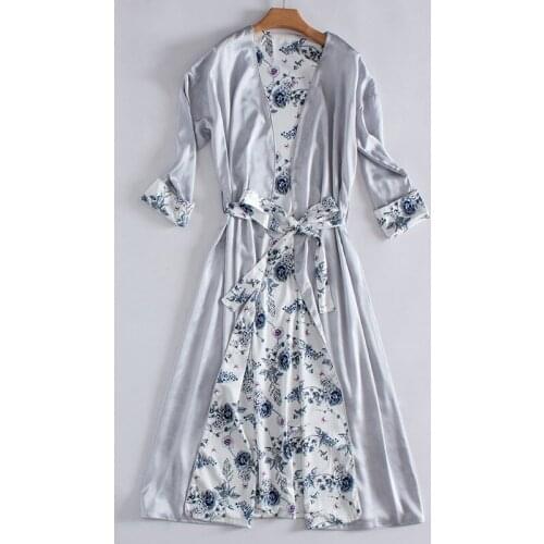 Yomrzl A519 New arrival summer and autumn silk womens robe set luxurious long sleeve bathrobe indoor clothes