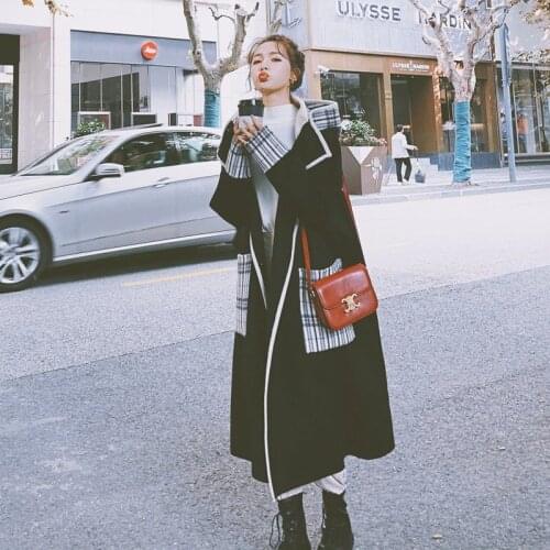 2020 Women Black Windbreaker Coat Female Autumn Winter Korean version loose Long Thicken Woolen Trench Overcoat Plus Size A461