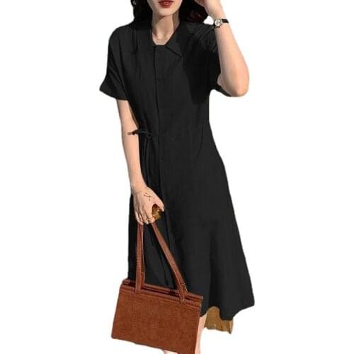 2021 New Fashion Cropped Midi Elegant Aesthetic Polo Fat Women Cardigan Harajuku Slim Solid Tea Break French Fairy Summer Dress