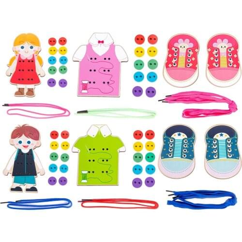 1Set Wooden Cartoon Educational Toys Threading Toys for Girls Boys Gifts