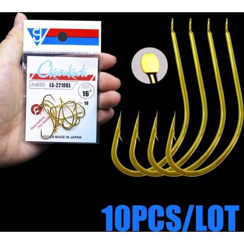 10pcs/lot No Ring Carp Fishing 1#-18# all size Gold Maruseigo Hook Hooks Seawater and Fresh Water Hooks gamakatsu