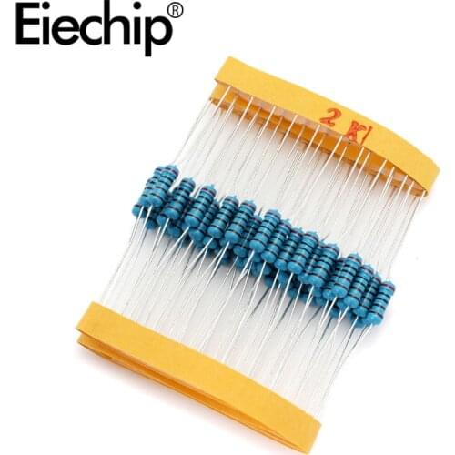 100pcs/lot 0.5W 1 ohm 1% Metal film resistor 1/2W resistance 2K Electronic resistors