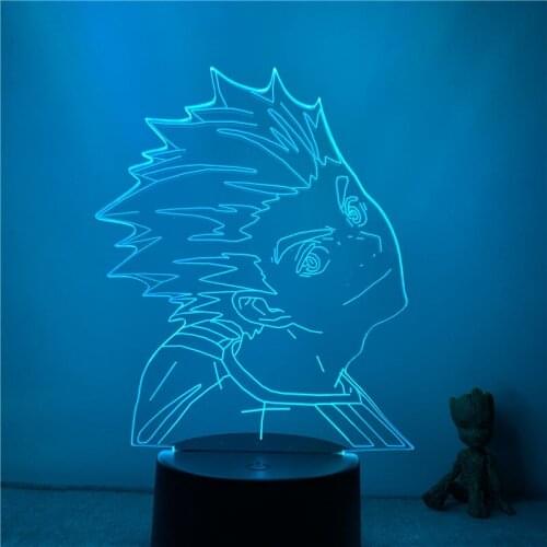 3D Nightlight Anime Haikyuu Kotaru Bokuto Face Figure 7 Colors Touch Optical Illusion Table Lamp Gift Room Decor Light