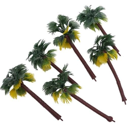 5 Pcs Mini Tropical Palm Tree Simulation Plastic Coconut Tree Bonsai Miniature Landscape Decoration Scenery Model