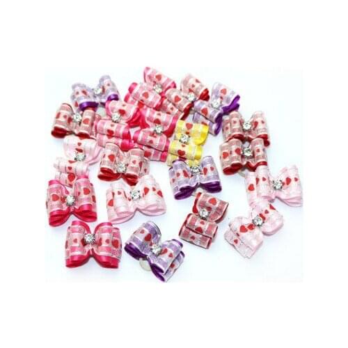 500pcs Handmade Designer Dog Hair Bows With Rubber Bands Cat Puppy Grooming Bows for Hair Accessories