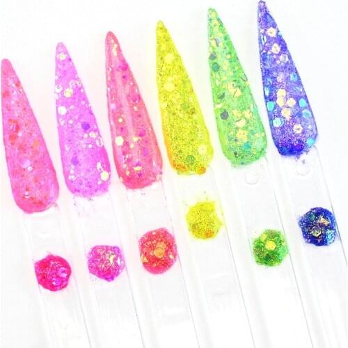8g/Bottle 1 Set Of 6 Colors 3 in1 Nail Art Acrylic Dipping Powder Fast Dry Glitter Symphony Building Dust Extention Powder Te#17
