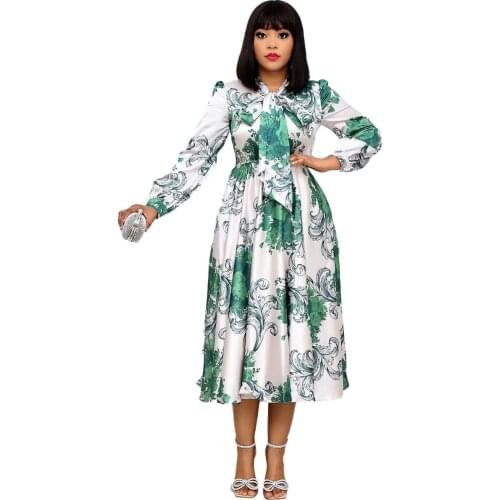 S-3XL Plus Size African Dresses For Women Dashiki Midi Dress Bazin Riche African Clothing Long Sleeve Dresses Africa Clothes