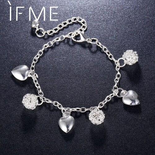 IF ME Trendy Heart Bracelet for Women Silver Color Geometric Round Metal Ball Pendant Cute Arm Bracelets Jewelry Gift 2018 NEW