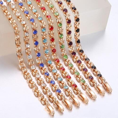 8 Color Cubic Zircon Bracelets For Women Rose Gold Square Link Wristband Girlfriend Wife Gifts Womens Jewelry 20.5cm
