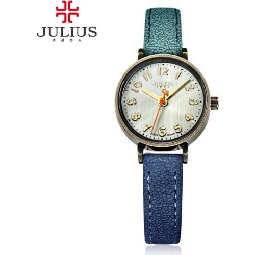 Blue Jeans Watch Women Antique Quartz Julius Watches Luxury Brand Casual Cool Gradient Leather Strap Bronze Whatch Clock JA-855