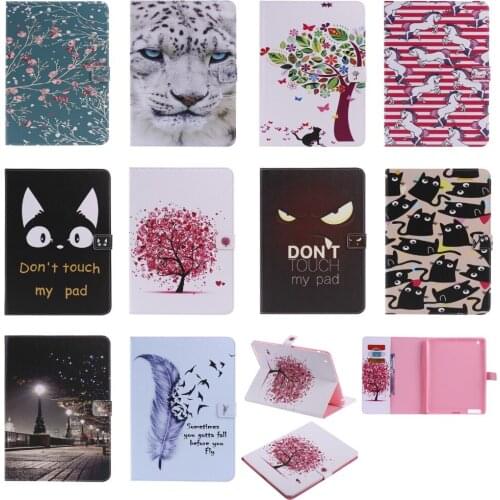 Flower Tree Cat Feather Painted Stand Flip PU Leather case For iPad 2 iPad 3 iPad 4 smart cover For Apple iPad 2 3 4 Cases #D