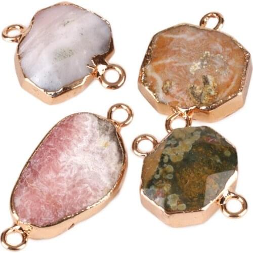 Dankaishi Free Shape Natural Stone Map Pattern Stone Connectors Gold Color Pendants for Necklace Making DIY Jewelry Faceted