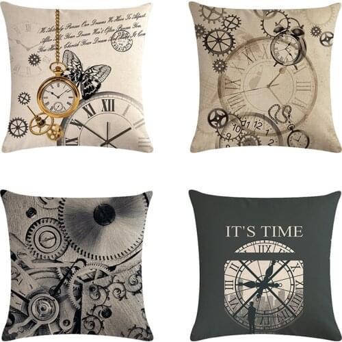 Decor Cushion Cover Clock Pocket watch Plain Printed Pillowcases Cotton Linen Square 45*45CM On Sofa Bed Throw Pillow Case ZY718