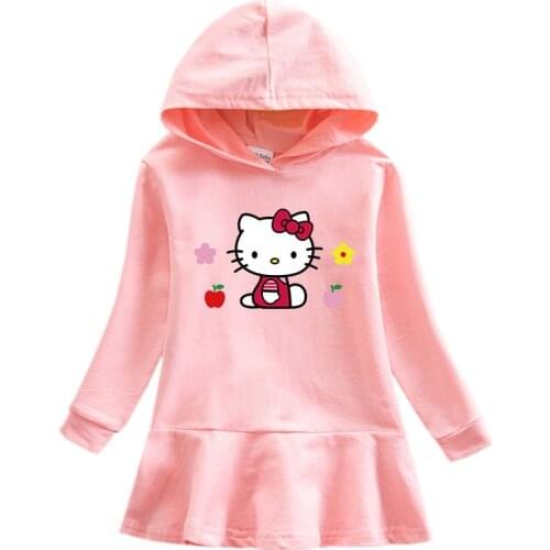 Sanrio Hello Kitty 2021 spring and autumn childrens hooded sweater dress cartoon girl baby casual western style skirt