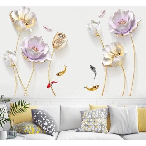 DIY Flowers Wall Sticker Living Room Home Decoration Chinese Style Flower Wall Pictures 3D Wallpaper Mural