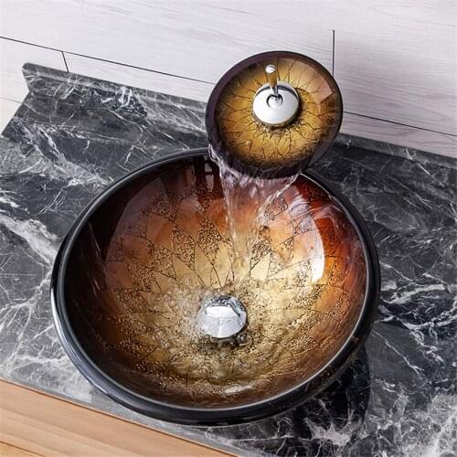 European and American light luxury table basin washbasin Tempered Glass Bathroom Washbasin Brass Faucet Set