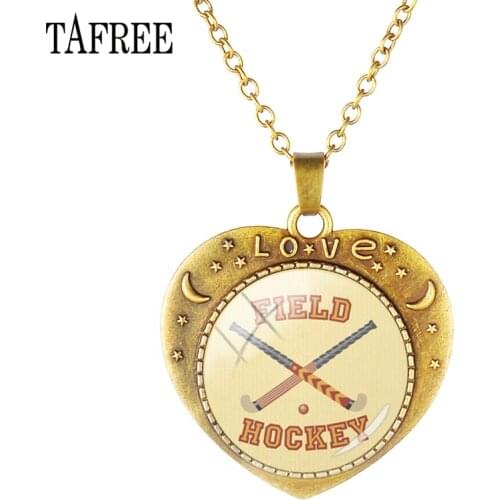TAFREE FIELD HOCKEY Pendant Neckalce Exquisite Heart Shape Antique Bronze Plated Men Women Necklace Statement Gift Jewelry HY19