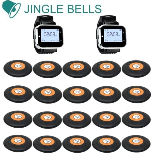 JINGLE BELLS 20 Call Buttons+2 Watch Receiver for cafe Service Call Bell Wireless Restaurant Guest Calling System table buzzer