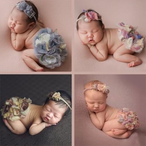 2 Pcs Baby Flower Skirt Set Newborn Photography Props Hair Band Romper Skirt Kit Infants Photo Shooting Clothing Outfits