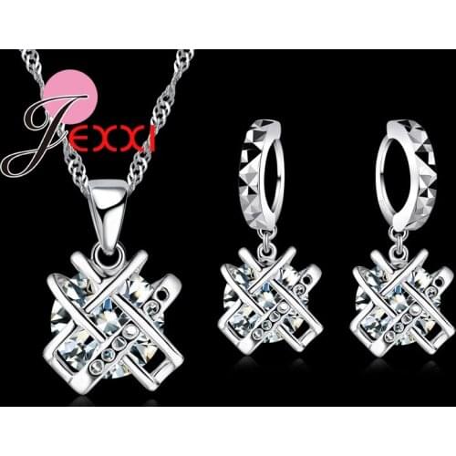 New Round CZ Crystal 925 Sterling Silver Jewelry Sets Necklace And Earring Set Exquisite Ladies Gift For Women Weddiing