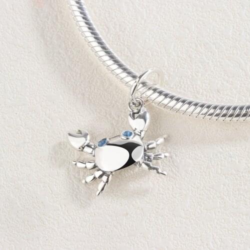 925 Sterling Silver CZ Blue Zircon Eye Cartoon Crabs Animal Pendant Charm Bracelet DIY Jewelry Making For Original Pandora