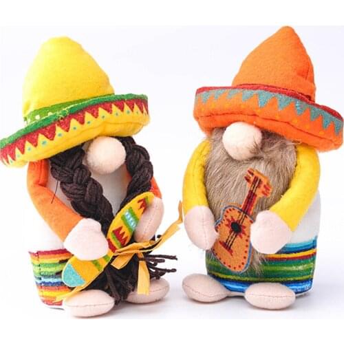 Mexican Carnival Gnome Scandinavian Dwarf Plush Doll Guitar Couple Gnome Shop Window Home Farmhouse Kitchen Decor DO