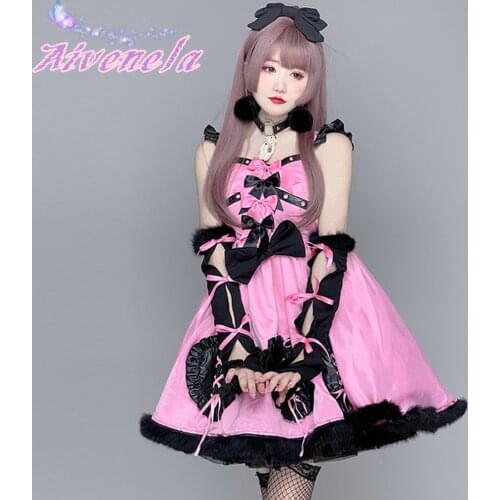 Sweet Lolita Harajuku Dress Girls Women Bow Spaghetti Lace-UP Sling Backless Female Soft Girl Gothic Dresses Vestidos AFC1108
